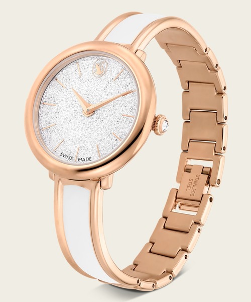 SWAROVSKI(スワロフスキー)の「【公式】【スワロフスキー】Crystalline bangle ウォッチ, スイス製, メタルブレスレット, ホワイト, ローズゴールドトーン仕上げ(アナログ腕時計・レディース・ホワイト・FREE)」の2枚目の写真