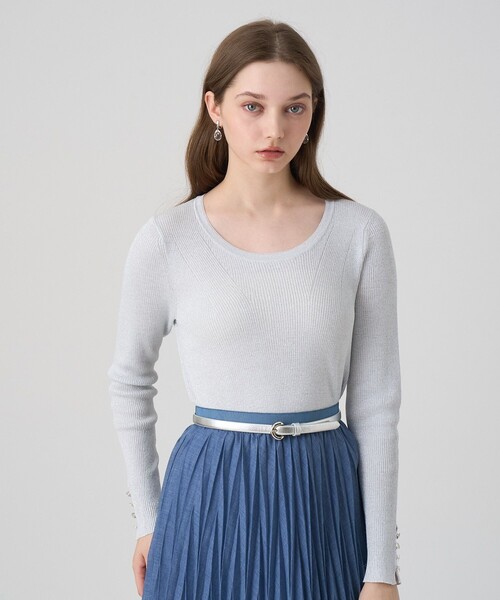 ANAYI(アナイ)の「LUREX リブ プルオーバー(ニット/セーター・レディース・シルバー/ピンク・36/38)」の2枚目の写真