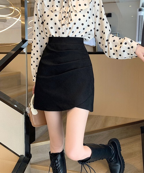 Lace Ladies(レースレディース)の「ハイウエスト ドレープ レイヤード ミニ スカート(スカート・レディース・ブラック/アイボリー/ブラウン/ワインレッド・S/M/L)」の5枚目の写真