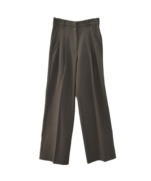 Reurie'（レウリィ）の「ダブルタックワイドストレートスラックス／double tuck wide straight slacks ロング丈 ベーシック きれいめ 大人カジュアル シンプル モード オフィスカジュアル（スラックス・レディース・アイボリー/ブラウン・S/M）」の8枚目の写真