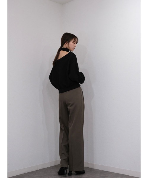 Reurie'（レウリィ）の「ダブルタックワイドストレートスラックス／double tuck wide straight slacks ロング丈 ベーシック きれいめ 大人カジュアル シンプル モード オフィスカジュアル（スラックス・レディース・アイボリー/ブラウン・S/M）」の18枚目の写真