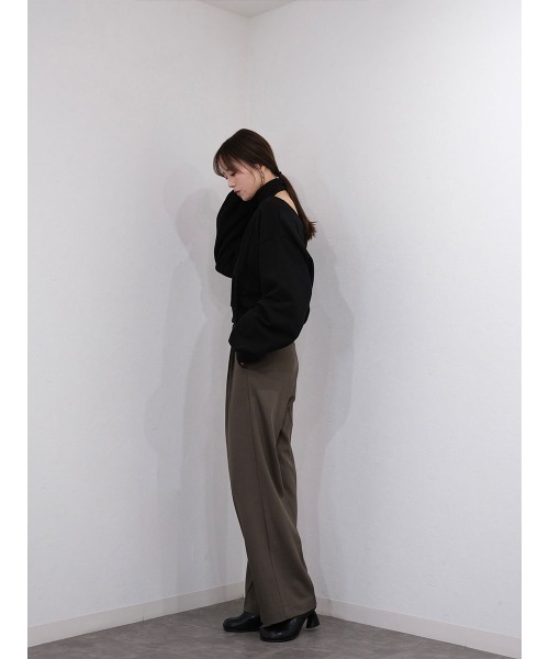 Reurie'（レウリィ）の「ダブルタックワイドストレートスラックス／double tuck wide straight slacks ロング丈 ベーシック きれいめ 大人カジュアル シンプル モード オフィスカジュアル（スラックス・レディース・アイボリー/ブラウン・S/M）」の19枚目の写真