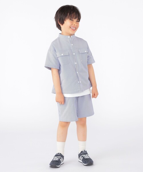 SHIPS（シップス）の「SHIPS KIDS:100～130cm /〈UVカット/吸水速乾〉ドライタッチ ストライプ シャツ（シャツ/ブラウス・キッズ・ブルー系/ベージュ系その他・120/110/100/130）」の9枚目の写真