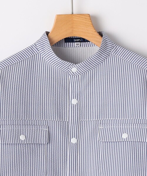 SHIPS（シップス）の「SHIPS KIDS:100～130cm /〈UVカット/吸水速乾〉ドライタッチ ストライプ シャツ（シャツ/ブラウス・キッズ・ブルー系/ベージュ系その他・120/110/100/130）」の4枚目の写真