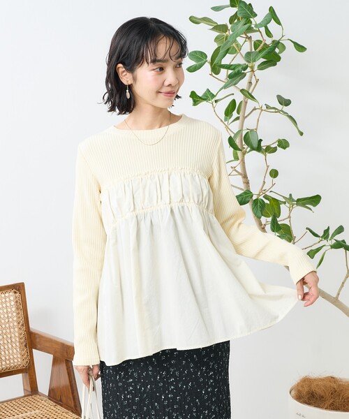 FREAK'S STORE（フリークスストア）の「アーミーリブ コンビ ピグメントロンT/ドッキングカットソー（Tシャツ/カットソー・レディース・パープル/ナチュラル/チャコールグレー・ﾌﾘ-）」の3枚目の写真