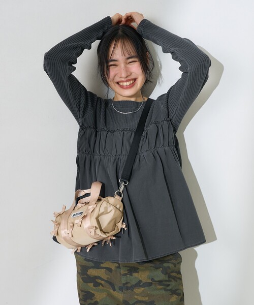 FREAK'S STORE（フリークスストア）の「アーミーリブ コンビ ピグメントロンT/ドッキングカットソー（Tシャツ/カットソー・レディース・パープル/ナチュラル/チャコールグレー・ﾌﾘ-）」の2枚目の写真