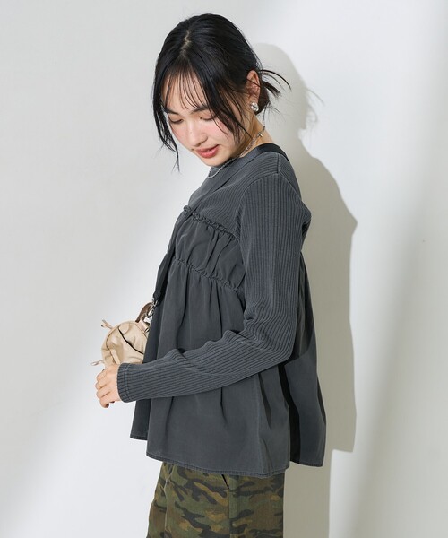 FREAK'S STORE（フリークスストア）の「アーミーリブ コンビ ピグメントロンT/ドッキングカットソー（Tシャツ/カットソー・レディース・パープル/ナチュラル/チャコールグレー・ﾌﾘ-）」の9枚目の写真