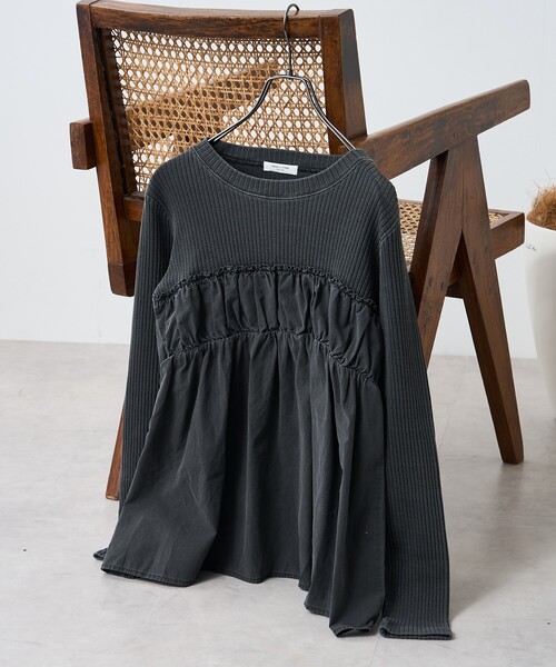 FREAK'S STORE（フリークスストア）の「アーミーリブ コンビ ピグメントロンT/ドッキングカットソー（Tシャツ/カットソー・レディース・パープル/ナチュラル/チャコールグレー・ﾌﾘ-）」の12枚目の写真