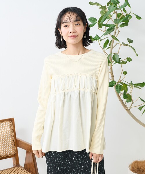 FREAK'S STORE（フリークスストア）の「アーミーリブ コンビ ピグメントロンT/ドッキングカットソー（Tシャツ/カットソー・レディース・パープル/ナチュラル/チャコールグレー・ﾌﾘ-）」の17枚目の写真