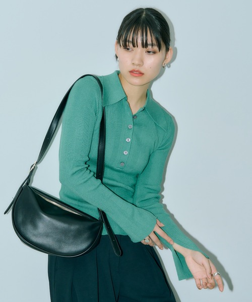 LIENCOEUR(リアンクール)の「ビッグカラーハーフボタンリブニット(ニット/セーター・レディース・ブラック/ブラウン/ミント・FREE)」の3枚目の写真