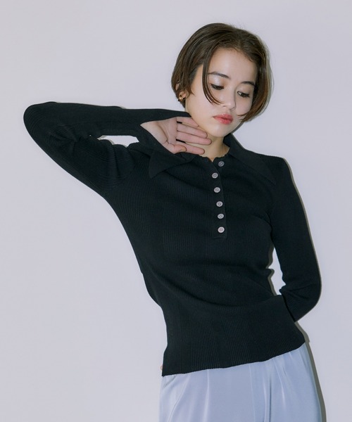 LIENCOEUR(リアンクール)の「ビッグカラーハーフボタンリブニット(ニット/セーター・レディース・ブラック/ブラウン/ミント・FREE)」の6枚目の写真