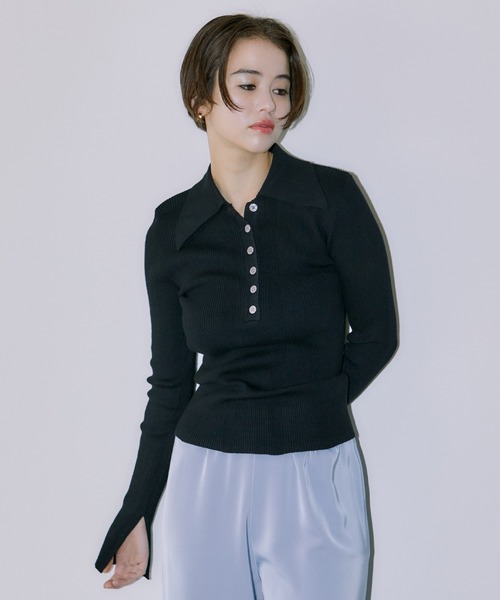 LIENCOEUR(リアンクール)の「ビッグカラーハーフボタンリブニット(ニット/セーター・レディース・ブラック/ブラウン/ミント・FREE)」の7枚目の写真