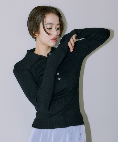 LIENCOEUR(リアンクール)の「ビッグカラーハーフボタンリブニット(ニット/セーター・レディース・ブラック/ブラウン/ミント・FREE)」の11枚目の写真