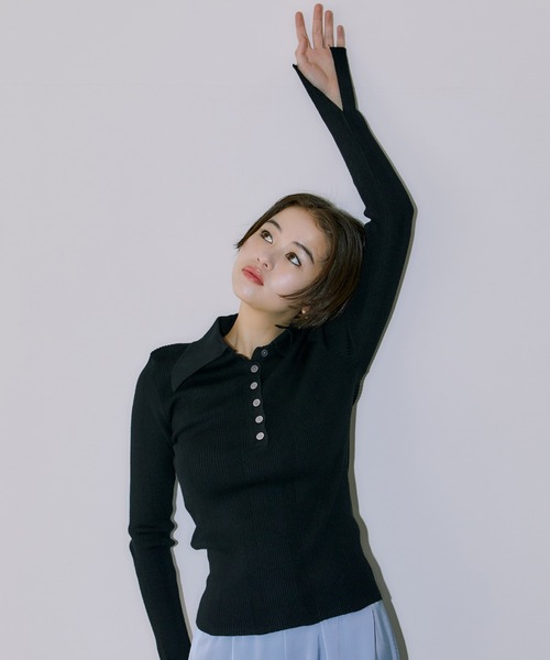 LIENCOEUR(リアンクール)の「ビッグカラーハーフボタンリブニット(ニット/セーター・レディース・ブラック/ブラウン/ミント・FREE)」の13枚目の写真