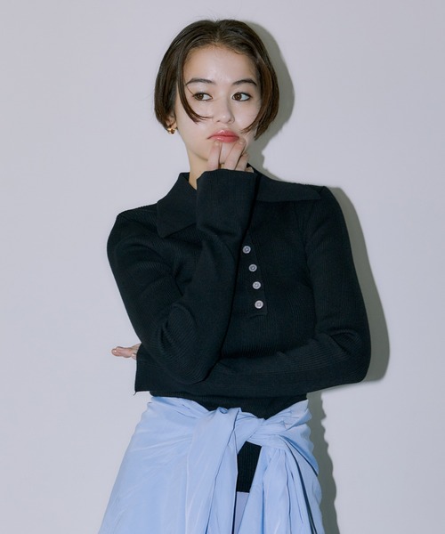 LIENCOEUR(リアンクール)の「ビッグカラーハーフボタンリブニット(ニット/セーター・レディース・ブラック/ブラウン/ミント・FREE)」の14枚目の写真