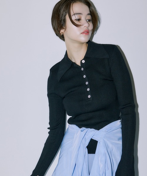 LIENCOEUR(リアンクール)の「ビッグカラーハーフボタンリブニット(ニット/セーター・レディース・ブラック/ブラウン/ミント・FREE)」の15枚目の写真