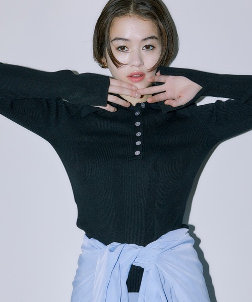 LIENCOEUR(リアンクール)の「ビッグカラーハーフボタンリブニット(ニット/セーター・レディース・ブラック/ブラウン/ミント・FREE)」の17枚目の写真