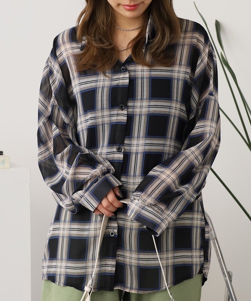 セール】Plaid sheer shirt / チェック柄 シアーシャツ（シャツ