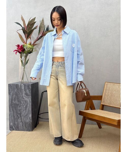 EVRIS（エヴリス）の「SUNNYモチーフストライプオーバーサイズシャツ（シャツ/ブラウス・レディース・ブルー/ホワイト/ピンク/グリーン・FREE）」の13枚目の写真