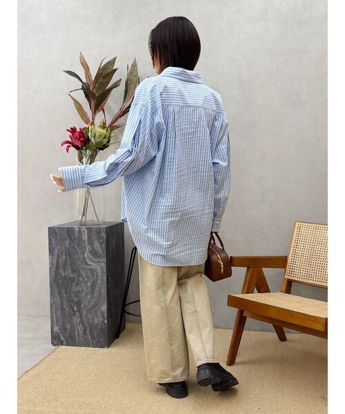 EVRIS（エヴリス）の「SUNNYモチーフストライプオーバーサイズシャツ（シャツ/ブラウス・レディース・ブルー/ホワイト/ピンク/グリーン・FREE）」の14枚目の写真