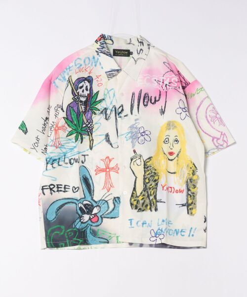 ブラウス☆柄シャツ　シルク100　開襟　オープンカラー　スカーフ柄　総柄　光沢感 JUGLANS（ユグランス）の「【RINGS】スカーフ柄開襟