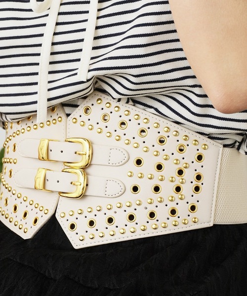 SETUP-EXE★韓国★人気★STUDDED WIDE BELT ワイドベルト 2色 セール】Wide studded belt / ワイドスタッズベルト(ベルト
