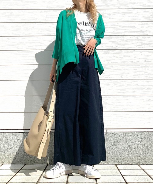 Q（キュー）の「ワイドストレートパンツ（スラックス・レディース・ネイビー/ベビーピンク/ライトオリーブ・MEDIUM）」の5枚目の写真