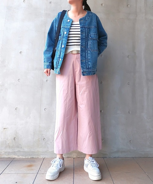 Q（キュー）の「ワイドストレートパンツ（スラックス・レディース・ネイビー/ベビーピンク/ライトオリーブ・MEDIUM）」の11枚目の写真