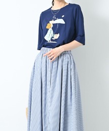 プリント&アップリケ5分袖Tシャツ|綿100% 綿混 着映え 春夏 大人かわいい