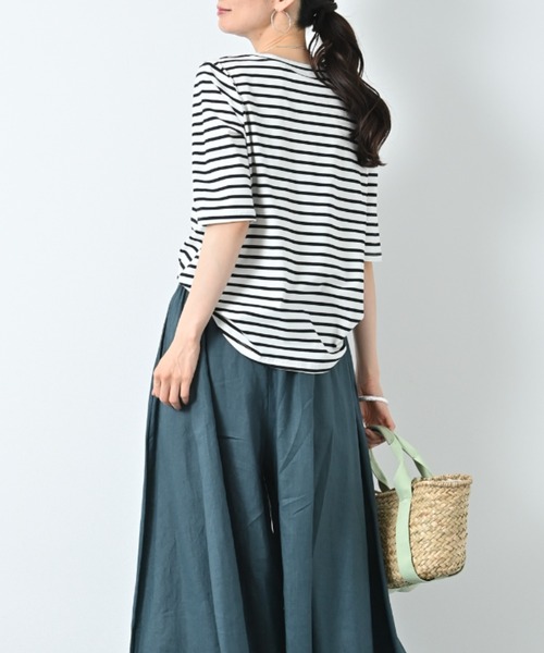 aunt lily(アントリリー)の「プリント&アップリケ5分袖Tシャツ|綿100% 綿混 着映え 春夏 大人かわいい(Tシャツ/カットソー・レディース・オフホワイト/イエロー/チャコール/ブラック/ネイビー・LL/L/M)」の11枚目の写真