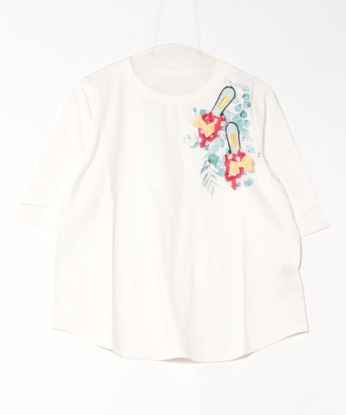 aunt lily(アントリリー)の「プリント&アップリケ5分袖Tシャツ|綿100% 綿混 着映え 春夏 大人かわいい(Tシャツ/カットソー・レディース・オフホワイト/イエロー/チャコール/ブラック/ネイビー・LL/L/M)」の14枚目の写真