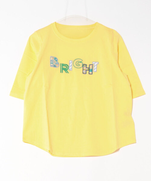 aunt lily(アントリリー)の「プリント&アップリケ5分袖Tシャツ|綿100% 綿混 着映え 春夏 大人かわいい(Tシャツ/カットソー・レディース・オフホワイト/イエロー/チャコール/ブラック/ネイビー・LL/L/M)」の6枚目の写真