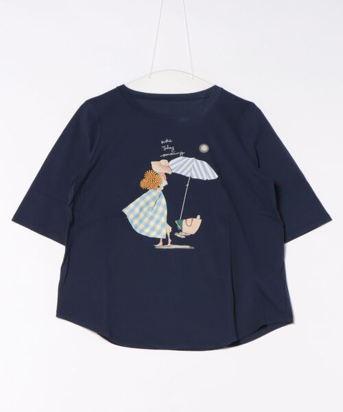 aunt lily(アントリリー)の「プリント&アップリケ5分袖Tシャツ|綿100% 綿混 着映え 春夏 大人かわいい(Tシャツ/カットソー・レディース・オフホワイト/イエロー/チャコール/ブラック/ネイビー・LL/L/M)」の19枚目の写真
