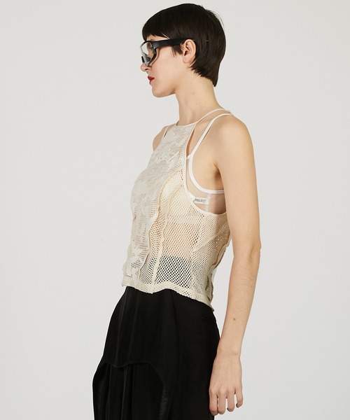 PRANK PROJECT（プランクプロジェクト）の「エンブロイダリーメッシュタンク / Embroidery Mesh Tank（タンクトップ・レディース・アイボリー/ブラック・FREE）」の12枚目の写真