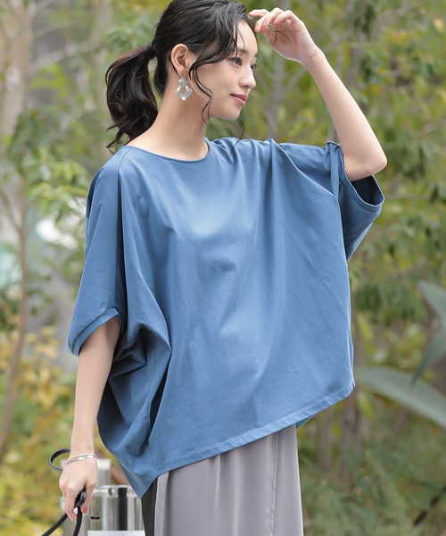 n'OrLABEL（ノアールレーベル）の「【吸湿冷感】ひんやりドルマン5分袖カットソー（Tシャツ/カットソー・レディース・チャコール/ブルー/オフホワイト/ブラック/コーラル・FREE）」の4枚目の写真