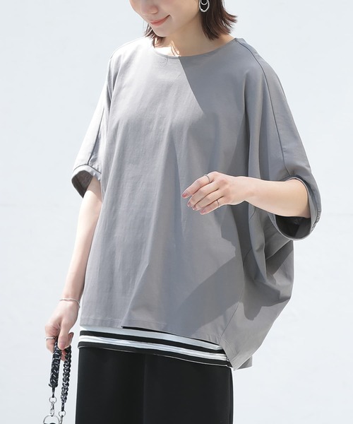 n'OrLABEL（ノアールレーベル）の「【吸湿冷感】ひんやりドルマン5分袖カットソー（Tシャツ/カットソー・レディース・チャコール/ブルー/オフホワイト/ブラック/コーラル・FREE）」の3枚目の写真