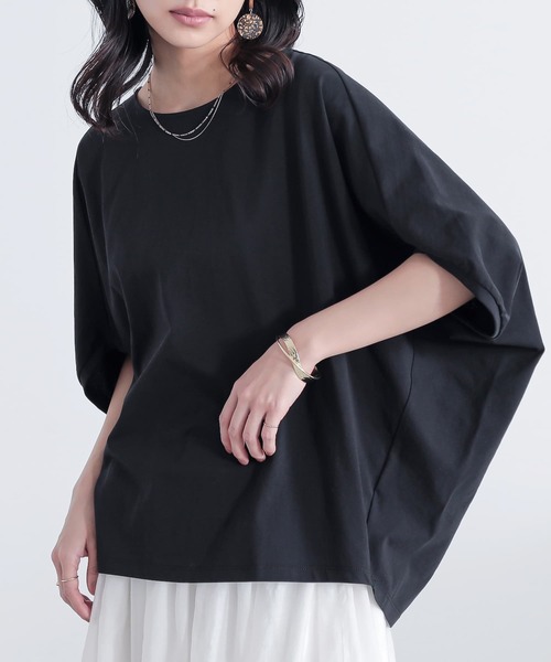 n'OrLABEL（ノアールレーベル）の「【吸湿冷感】ひんやりドルマン5分袖カットソー（Tシャツ/カットソー・レディース・チャコール/ブルー/オフホワイト/ブラック/コーラル・FREE）」の13枚目の写真