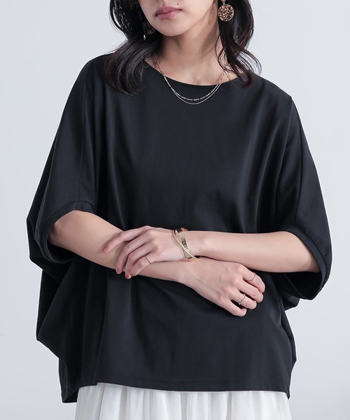 n'OrLABEL（ノアールレーベル）の「【吸湿冷感】ひんやりドルマン5分袖カットソー（Tシャツ/カットソー・レディース・チャコール/ブルー/オフホワイト/ブラック/コーラル・FREE）」の14枚目の写真