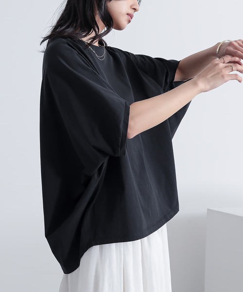 n'OrLABEL（ノアールレーベル）の「【吸湿冷感】ひんやりドルマン5分袖カットソー（Tシャツ/カットソー・レディース・チャコール/ブルー/オフホワイト/ブラック/コーラル・FREE）」の15枚目の写真