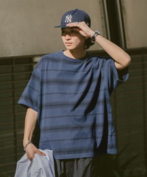 ピグメント/ボーダー柄オーバーサイズTシャツ