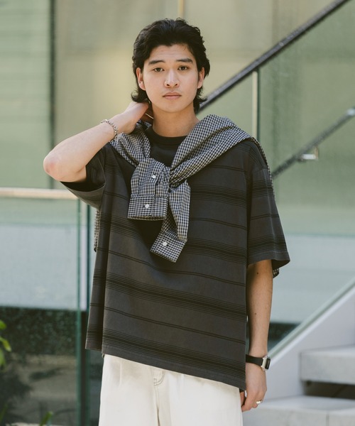 RAGEBLUE(レイジブルー)の「ピグメント/ボーダー柄オーバーサイズTシャツ(Tシャツ/カットソー・メンズ・ブルー系その他/グレー系その他・MEDIUM/LARGE)」の15枚目の写真