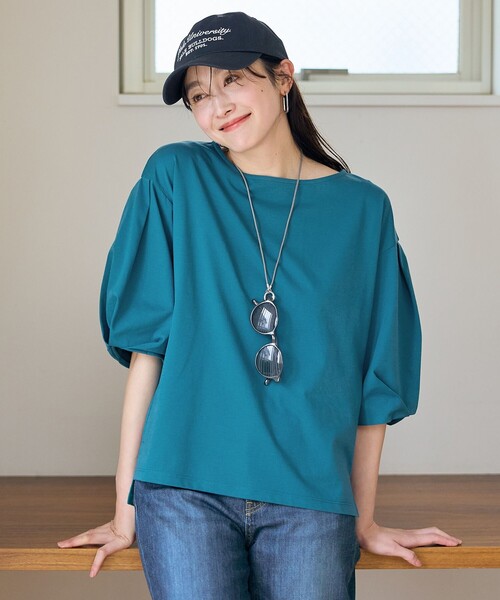 ANY(エニィ)の「タックスリーブカットソー(Tシャツ/カットソー・レディース・ブラック系/ピンク系/ライトグレー系/ホワイト系/ターコイズブルー系・4)」の5枚目の写真