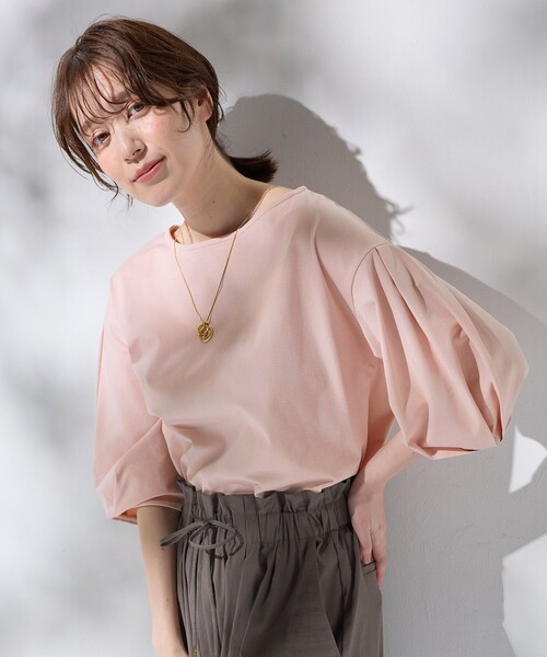 ANY(エニィ)の「タックスリーブカットソー(Tシャツ/カットソー・レディース・ブラック系/ピンク系/ライトグレー系/ホワイト系/ターコイズブルー系・4)」の1枚目の写真