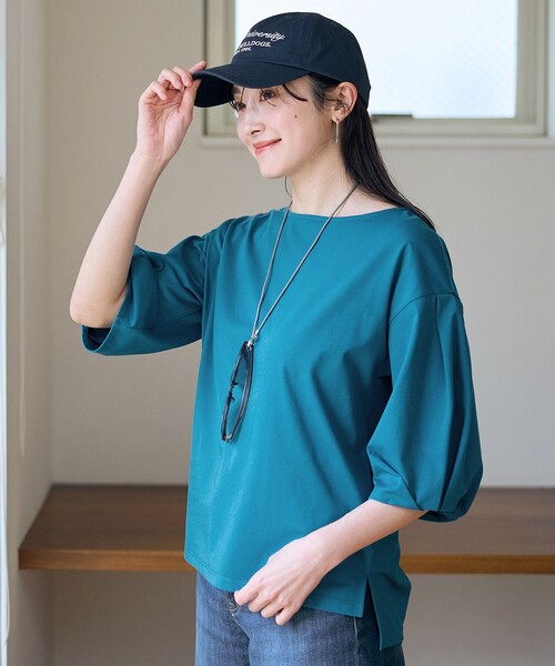 ANY(エニィ)の「タックスリーブカットソー(Tシャツ/カットソー・レディース・ブラック系/ピンク系/ライトグレー系/ホワイト系/ターコイズブルー系・4)」の6枚目の写真