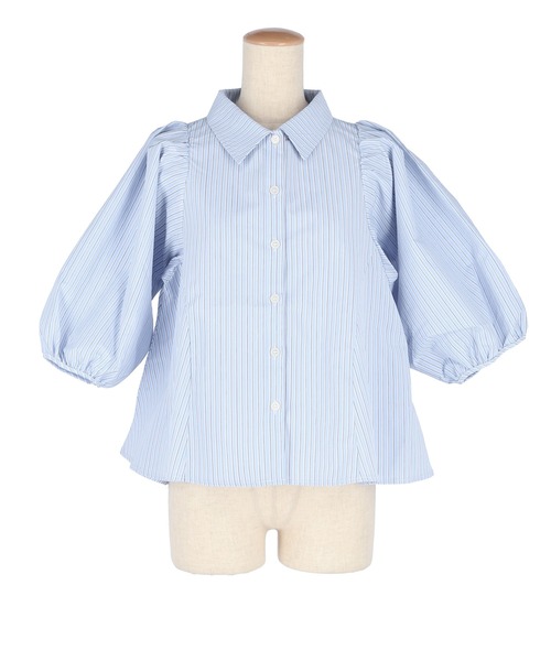 coca(coca)(コカ)の「【WEB限定セール】\UVカット・速乾/ パフスリーブフレアシャツ(シャツ/ブラウス・レディース・ストライプ/ホワイト・S/M/L)」の8枚目の写真