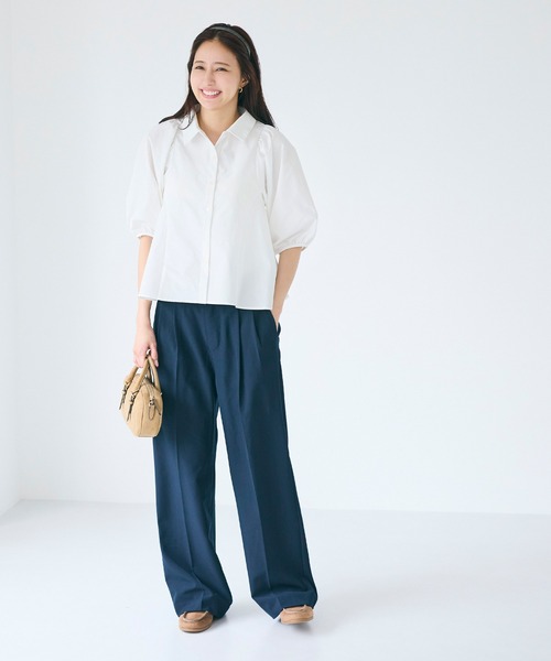 coca(coca)(コカ)の「【WEB限定セール】\UVカット・速乾/ パフスリーブフレアシャツ(シャツ/ブラウス・レディース・ストライプ/ホワイト・S/M/L)」の10枚目の写真