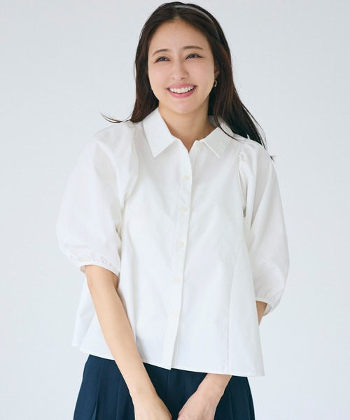 coca(coca)(コカ)の「【WEB限定セール】\UVカット・速乾/ パフスリーブフレアシャツ(シャツ/ブラウス・レディース・ストライプ/ホワイト・S/M/L)」の11枚目の写真