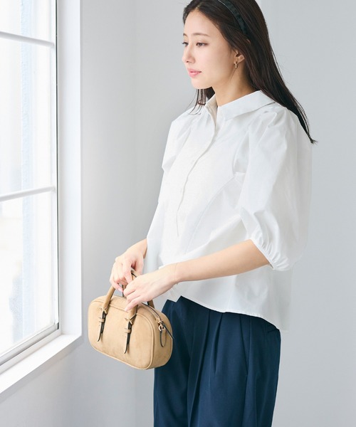 coca(coca)(コカ)の「【WEB限定セール】\UVカット・速乾/ パフスリーブフレアシャツ(シャツ/ブラウス・レディース・ストライプ/ホワイト・S/M/L)」の14枚目の写真