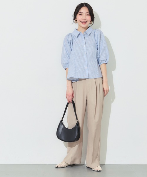 coca(coca)(コカ)の「【WEB限定セール】\UVカット・速乾/ パフスリーブフレアシャツ(シャツ/ブラウス・レディース・ストライプ/ホワイト・S/M/L)」の15枚目の写真