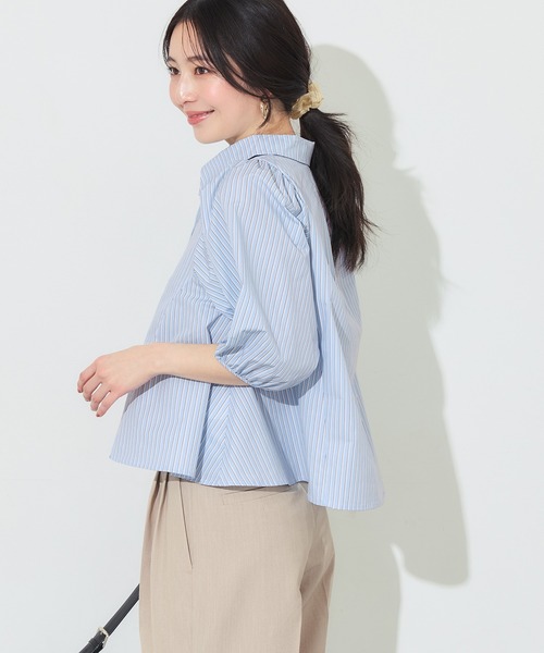 coca(coca)(コカ)の「【WEB限定セール】\UVカット・速乾/ パフスリーブフレアシャツ(シャツ/ブラウス・レディース・ストライプ/ホワイト・S/M/L)」の16枚目の写真